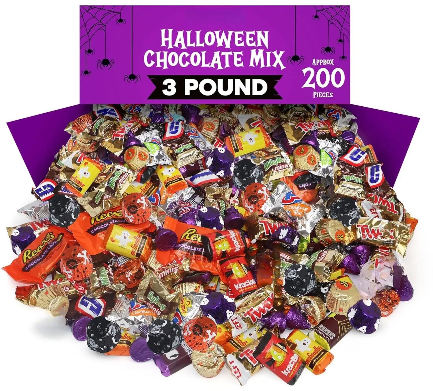 Halloween Bulk Assorted Chocolate Candy Variety Pack - 3 lb Approx 200 Pieces - Large Halloween Candy Mix Individually Wrapped Party Candies for Trick Or Treats, Basket Fillers, Party Favors & Bags