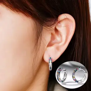 A pair of 925 silver bohemian style women's hoop earrings - the shiny multicolored design is perfect for daily wear earrings