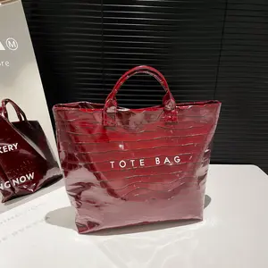 Spring Red Croc-Embossed Waterproof PVC Tote Bag for Women, Extra Large Capacity & Feather-Light Design Perfect for Work, Travel, Gym Sessions & Grocery Shopping