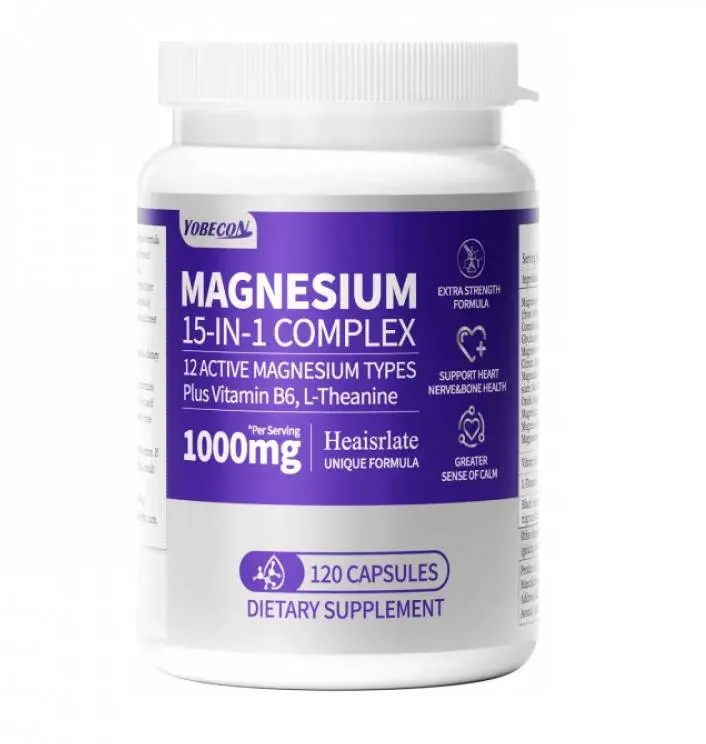 120 Capsules 15-In-1 Magnesium Supplement, for Mood, Sleep, Relief, Nerves And Overall Health, Suitable All Group Ages, Local Warehouse