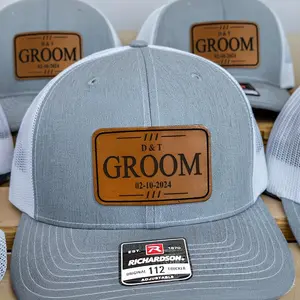 Groomsmen Hat Richardson 112, Wedding Gift, Personalized Gifts For Wedding Party, Leather Patch Hat, Grooms Hat, Wedding Announcement