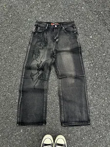 BAYYG Y2K Retro Print Straight Leg Jeans Cotton Relaxed Fit Streetwear