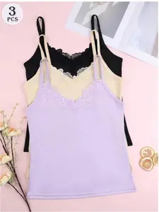 3pcs Lace Camisole Tank Tops For Women, Versatile Innerwear