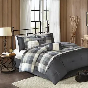 212 MAIN 7-Piece Herringbone Weave Cal King Grey Comforter Set - Lodge-Style Reptile & Amphibian Decoration with Embroidery Accent Pillows