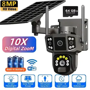 Solar-powered WiFi Surveillance Camera with 4K 8MP Dual Lenses, 360° Outdoor Panoramic View, 2.4GHz Wireless Connection, PIR Motion Sensing, Color Night Vision, Two-way Audio, Anti-theft Privacy Protection, Suitable for Home Security