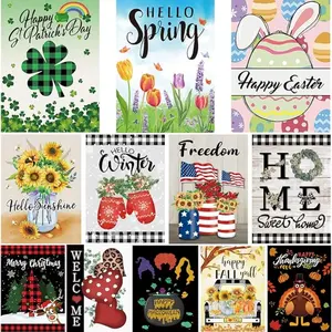 12pcs Seasonal Garden Flag Set, Dual-Sided Design, Garden Yard Flags for Outside, Christmas Halloween Easter Valentine's Day Outdoor Decor, Holiday Garden Decorations for All Seasons, Versatile Use