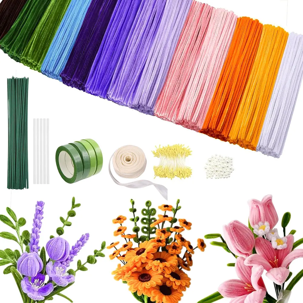 1346Pcs Pipe Cleaner Flower Kit, Pipe Cleaners Craft , Flower Making Kit with Chenille Stems & Floral Wires, DIY Bouquets and Party Decorations (11.81in x 7mm) - Home Improvement.