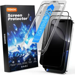 TIDEOK 2 Pack Auto Install Screen Protector for iPhone 15/16-Military Grade Shatterproof, 9H Anti Spy Glass, Full Edge Coverage, Dust Free, Bubble Free, Precise Fit,with Installation Frame