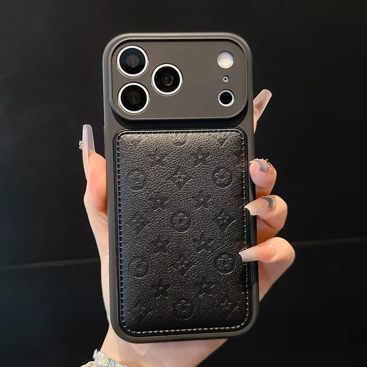 Vegan Leather Embossed Monogram Phone Case, Slim Anti-Scratch Protective Cover with Raised Camera Guard, Fashion Luxury Design for iPhone 17 16 15 14 13 Pro Max Air