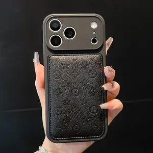 Vegan Leather Embossed Monogram Phone Case, Slim Anti-Scratch Protective Cover with Raised Camera Guard, Fashion Luxury Design for iPhone 17 16 15 14 13 Pro Max Air
