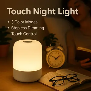 Touch bedside table lamp dimmable table lamp children's night light 3 color LED lamp with warm white light USB charging bedside night light bedroom soft eye protection sleep aid