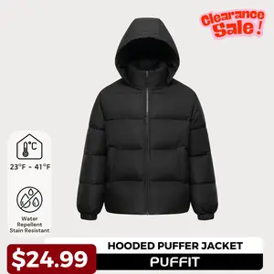 【Clearance Sale】PUFFIT Men‘s Detachable Hooded Puffer Jacket, Winter Basic Warm Menswear Coat with Removable Hood Zip Deep Pockets Tops Zipper