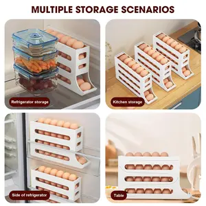 3 PACKS EGG Holder for Fridge, 4 Tiers Auto Rolling Fridge Egg Organizer, Large Capacity Eggs Dispenser Storage 30 Egg, Space-Saving Egg Holder Rack for Refrigerator Kichen Cabinet