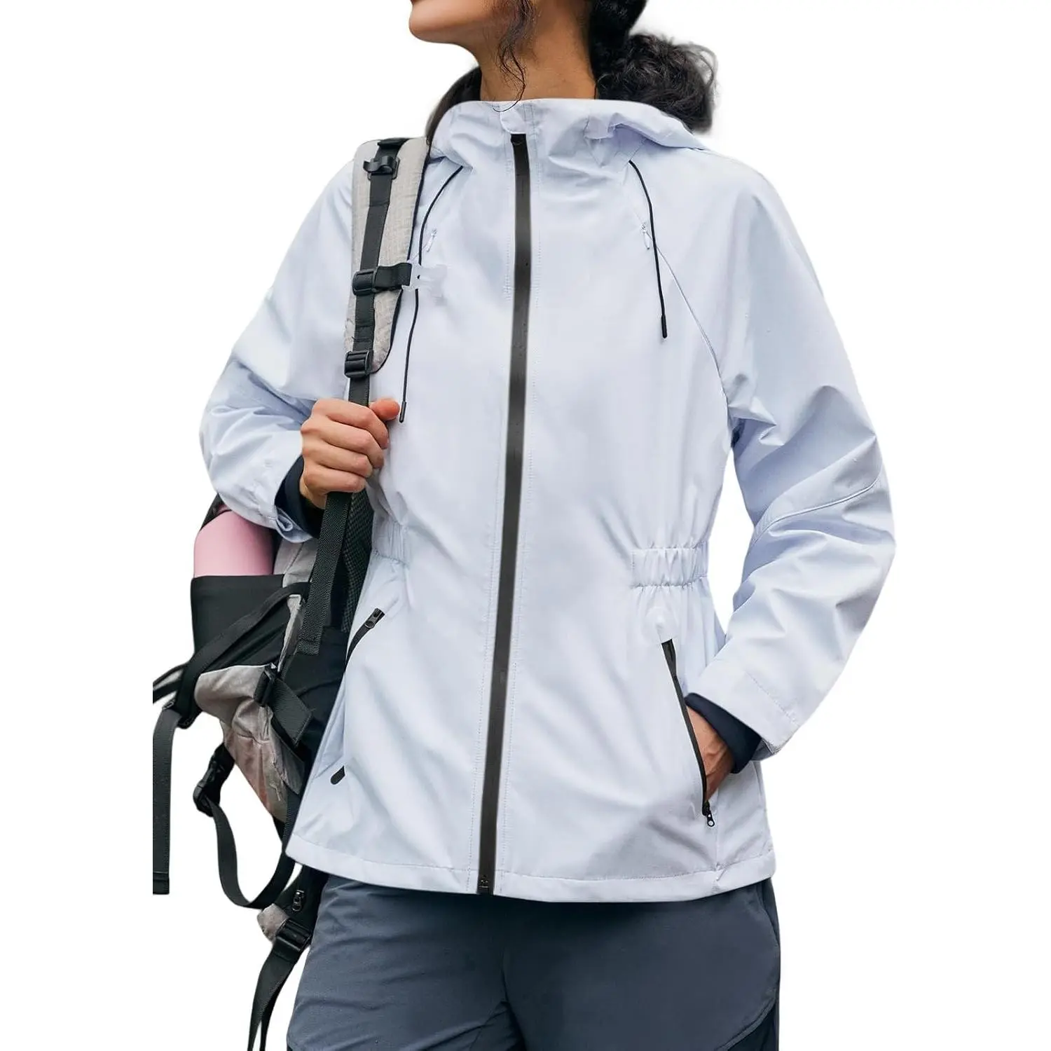 Yousify Womens Rain Jackets Lightweight Waterproof Raincoat Windbreaker Hooded Trench Coats with Pockets Cycling Bike Jacket