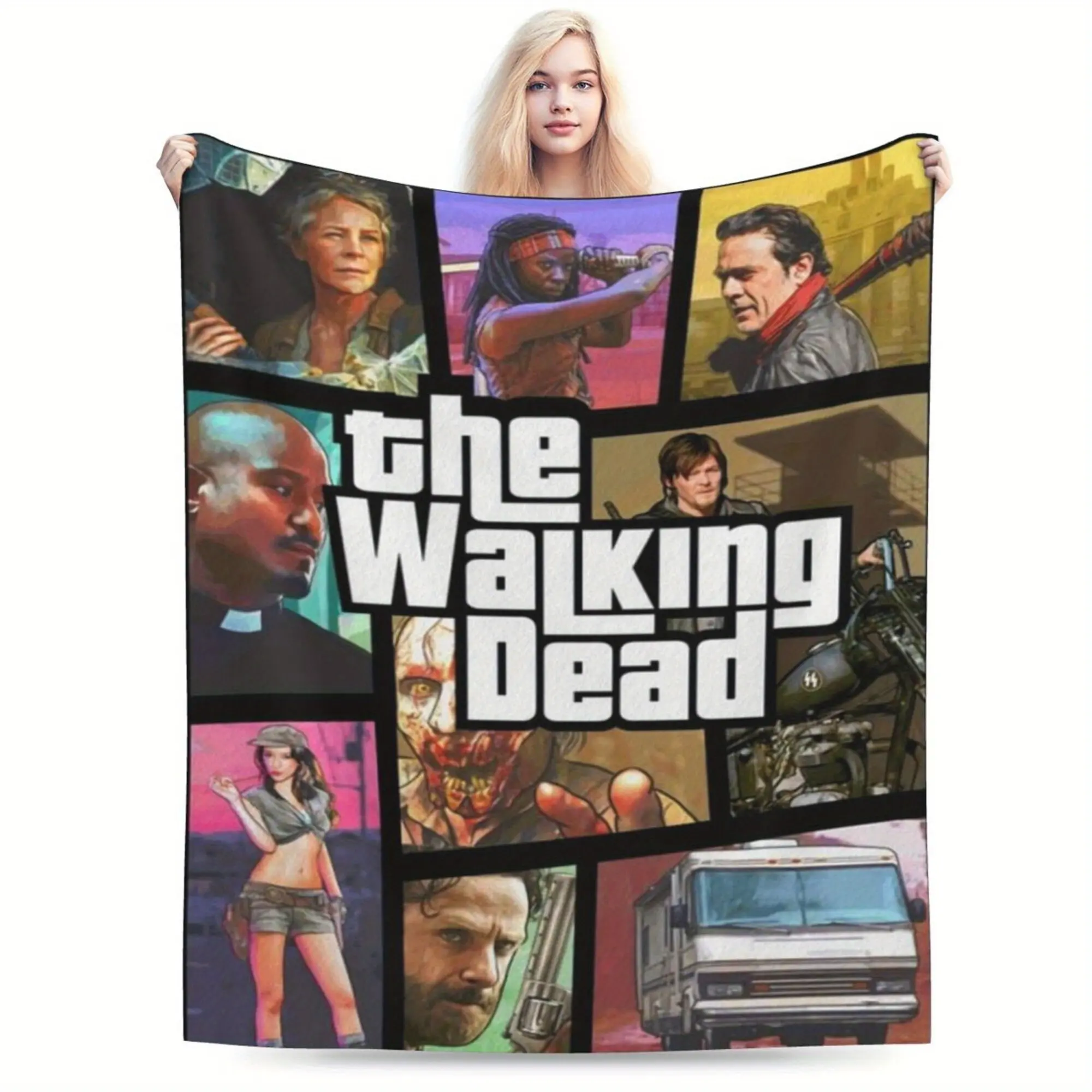 The Walking Dead themed printed flannel blanket, soft and comfortable, suitable for sofa, bedroom, office, ideal holiday birthday gift