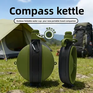 Outdoor Marching Kettle Military Training Kettle Camping Foldable Portable Kettle with Compass Kettle