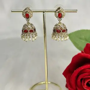 Beautiful Small Polki Jhumki Earrings with Stones and Pearl Accents for Festive Wear