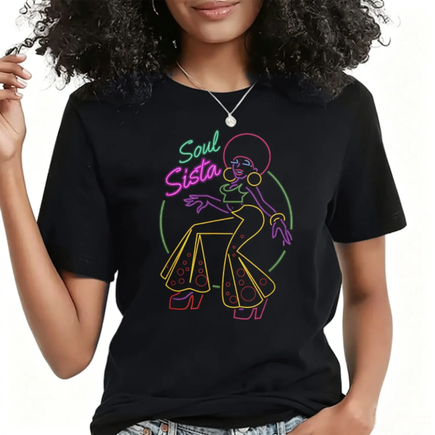 100% Cotton Top Soul Sista 70s Disco Costume Womens 70s T-Shirt