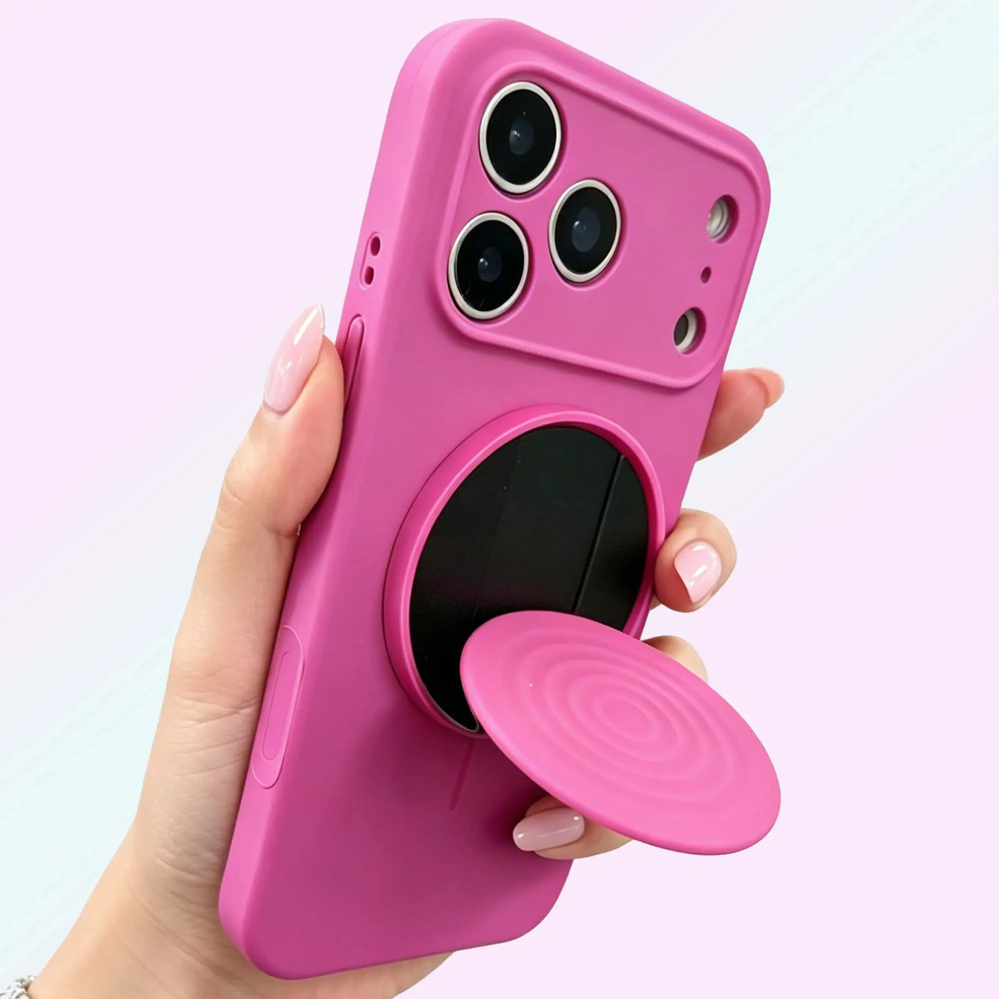 Silicone Magnetic Smartphone Grip-Stand, Collapsible Expanding MagSafe Wireless Accessory for Hands-Free Videos, Shock-Absorbing Cellphone Finger Ring Kickstand for Landscape Viewing, Accessories, Compact, Foldable