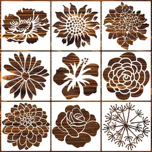 Large Flower Stencils for Walls 14inch Fence Stencil for Outdoors Floral Stencils  Rose Hibiscus Daisy Sunflower Stencil for  Wall Furniture Fabrics DIY Decor