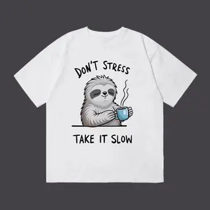 Vintage Funny Don't Stress Take It Slow Sloth Coffee Oversized Graphic Tee summer tops women women's