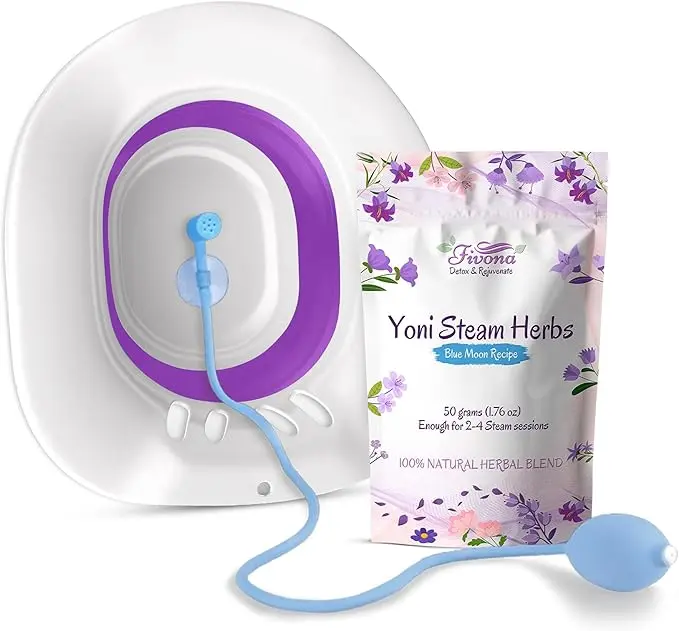 [FIVONA] 3-in-1 Yoni Steam Kit with V-Steam Seat - Bundle of V Steaming Herbs Blue Moon Recipe 1.76 oz with Expandable Steam Seat & Hand Flusher - Natural Herbal Mix - Feminine Care - Support pH Balance - Gentle Cleansing & Relaxation - Yoni Spa at Home