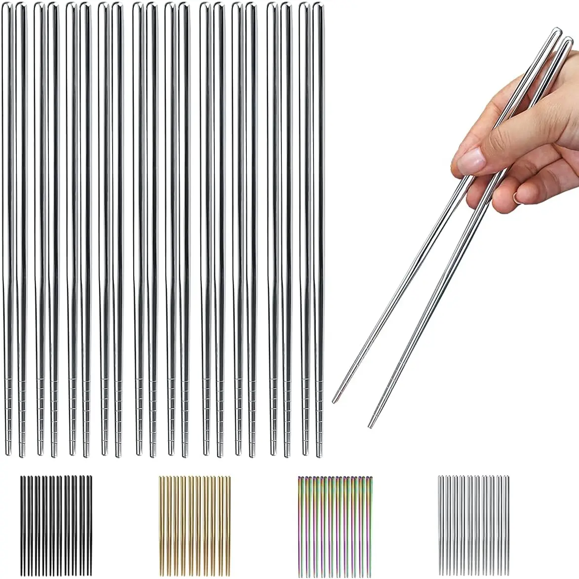 10 Pairs Metal Stainless Steel Chopsticks Set, 8.9in Cutlery Utensils Dinnerware, Dishwasher Safe for Chinese Cuisine, Ideal for Eating Noodles