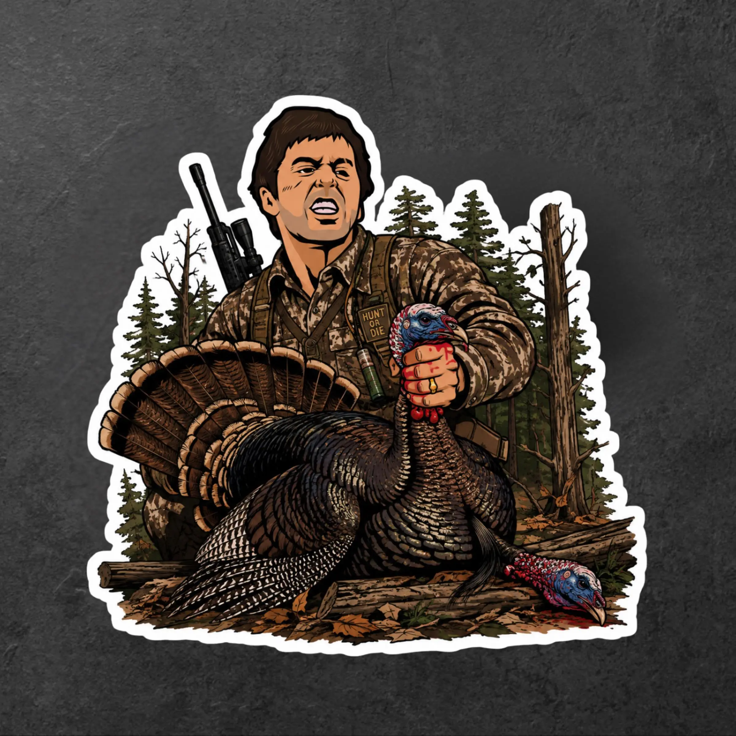 Scarface Turkey Hunter Sticker, Wild Turkey Hunting Decal, Funny Outdoor Trophy Vinyl Sticker for Truck Cooler Tumbler Gun Case, Hunter Gift