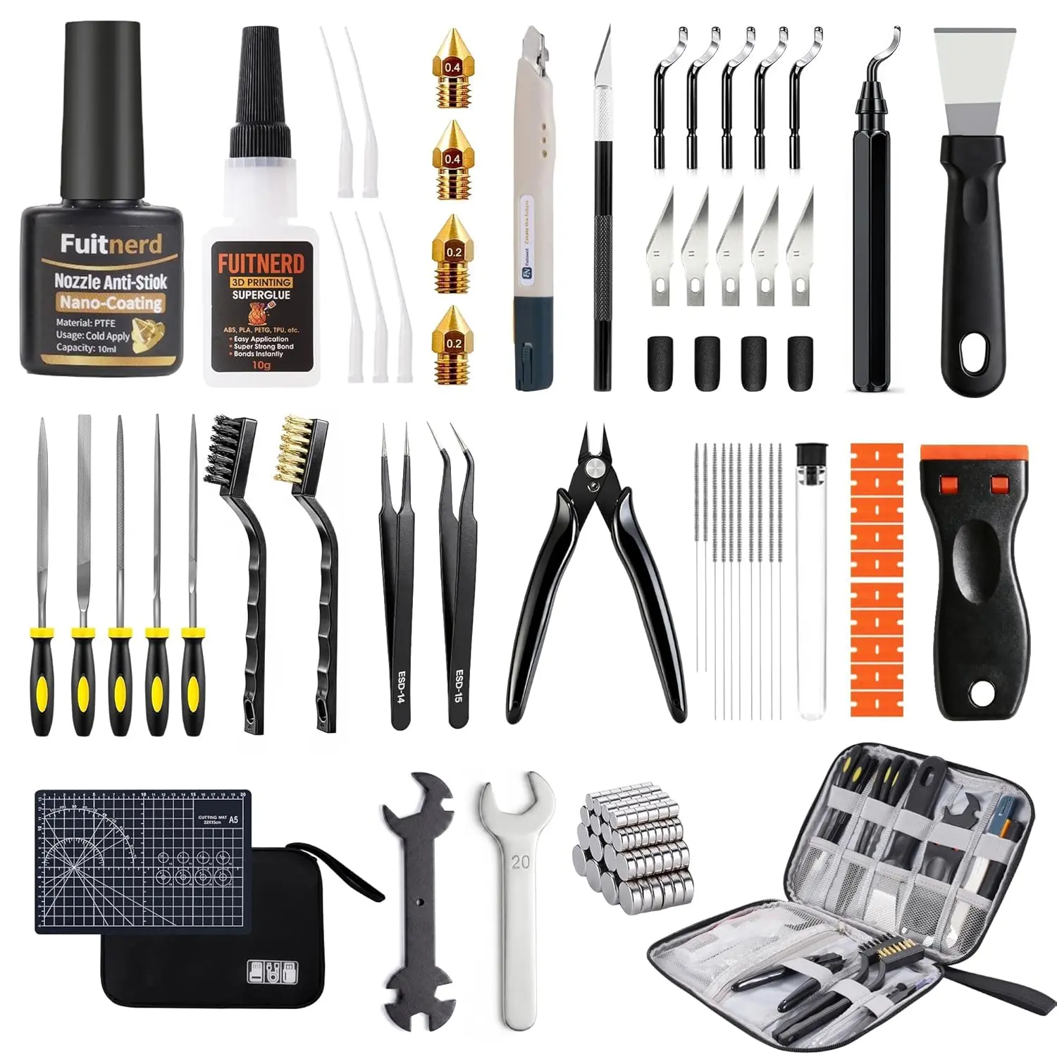 3D Printer Accessories, 3D Printer Tools Kit with Slotted Organizer Bag