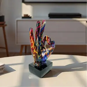 Modern Luxury Colorful Graffiti Hand Sculpture, Creative Ok Gesture Resin Art, Living Room Entrance Office Desk Decor, Living Room Ornaments, Unique Trendy Figurine