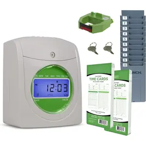 HN1500 Starter Time Clock Bundle for Small Business: Employee Punch Clock System with 100 Time Cards, Card Rack, and Ribbon