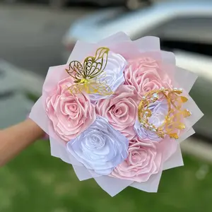 7 Rose Bouquet with Crown and Butterfly - Festive Home Decor - Decorative