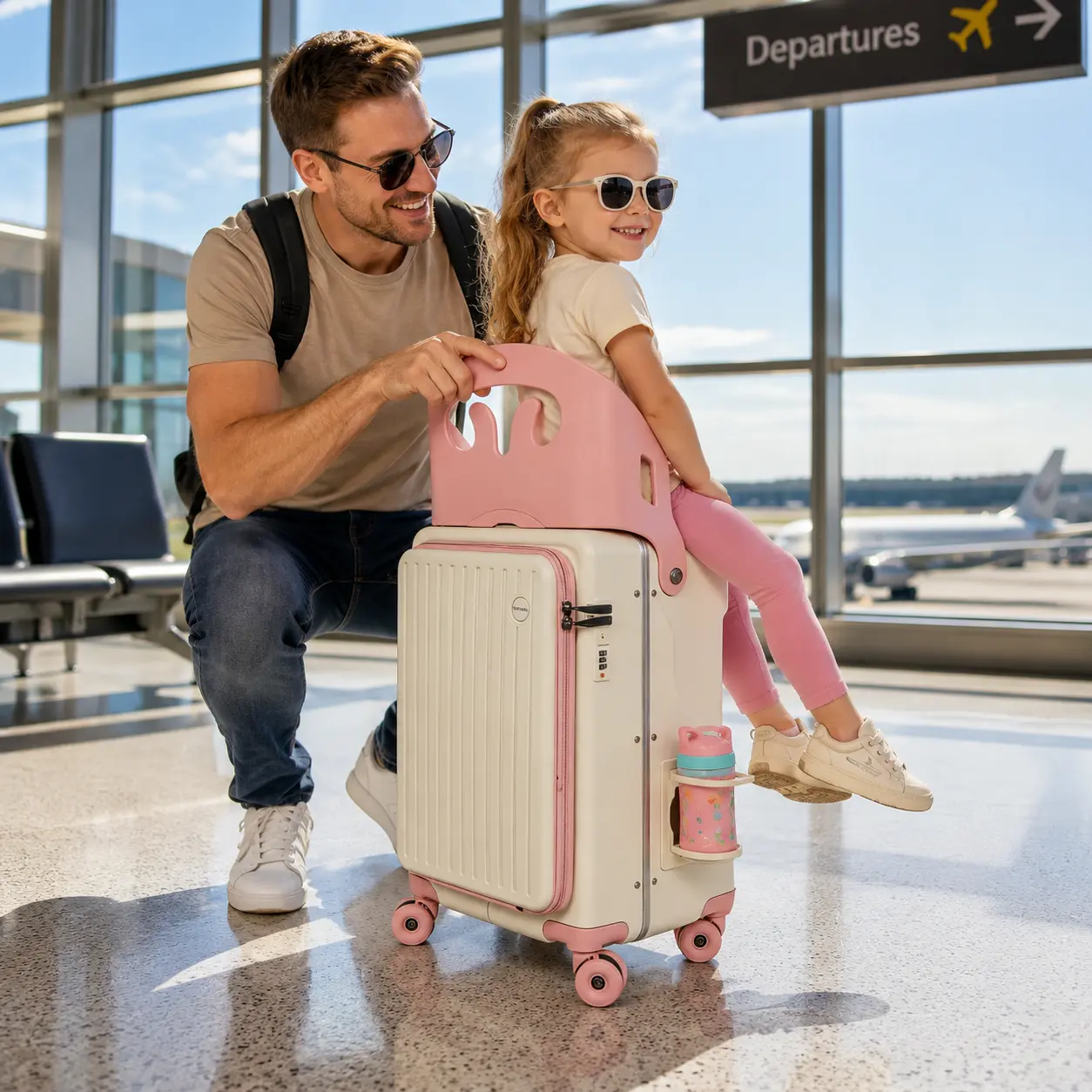 Kids Rolling Ride On Suitcase, Toddler Carry On Luggage with Safety Seat, Family Vacation Travel Luggage Bag