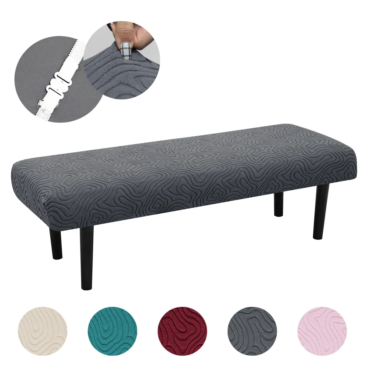Woven Pattern Long Bench Chair Cover Set, Bench Seat Covers, Dustproof Detachable Washable Seat Protector, Ideal for Living Room Bedroom Kitchen Decor, Universal Chair Cover