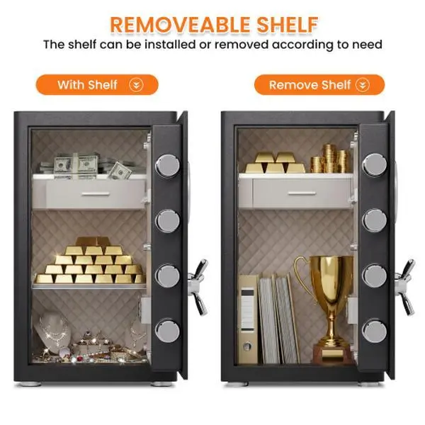 Bellemave Large Home Security Safe - Anti-Theft Alarm, Fire-Resistant with Fireproof Bag, Heavy-Duty Steel, 10mm Door, 28mm Bolts, Digital Password Lock, Removable Shelf, Jewelry Box, Dual Alarm & Silent Mode (Personal Safe), Anti-Theft Alarm Safes, Secur