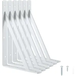 Heavy Duty Shelf Brackets 12 x 8 inches, Metal Shelves Supports, Load Capacity: 600 lb, 90  Wall Mounted Angle L Floating Shelf Bracket with Screws,White 6 Pack