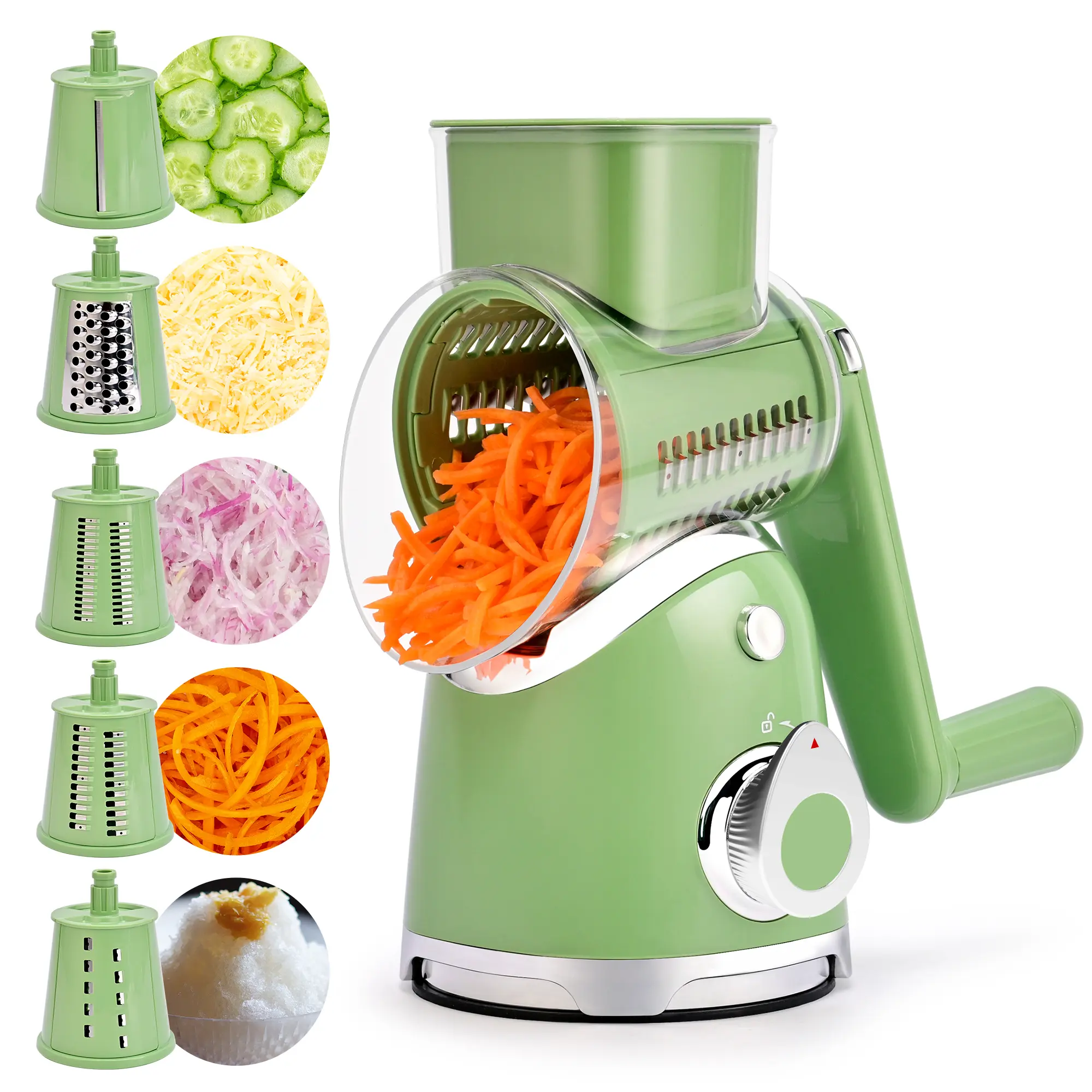 SUSTEAS 6-in-1 Cheese Cutting Grater - 6 Replaceable Blades, Durable Vegetable Slicer, Smooth Mandoline Slicer, Food Veggie Cutter, Strong Suction Base, Hand Guard for Safe Kitchen Prep