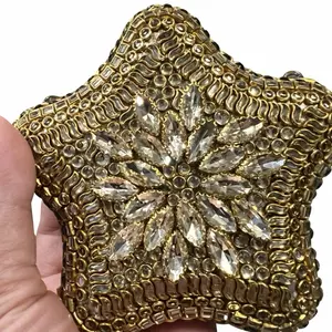 Star Shaped Kundan Clutch - Elegant Gold Beaded Design with Shimmering Kundan Stones for Weddings & Festive Occasions