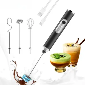 Milk Frother Handheld Rechargeable, Frother Wand Drink Mixer Electric Whisk for Coffee, Detachable With 3 Stainless Whisks, Hand Mixer for Lattes, Cappuccino, Matcha, Egg, No Stand, Black,White