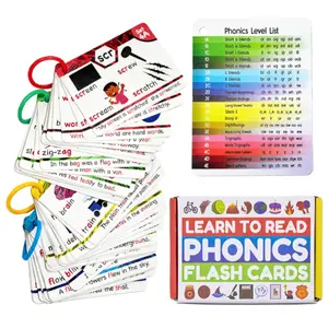 Phonics Flash Cards Learn to Read in 20 Phonic Stages Education for Kids Color Coded Level System Vocabulary Flashcards