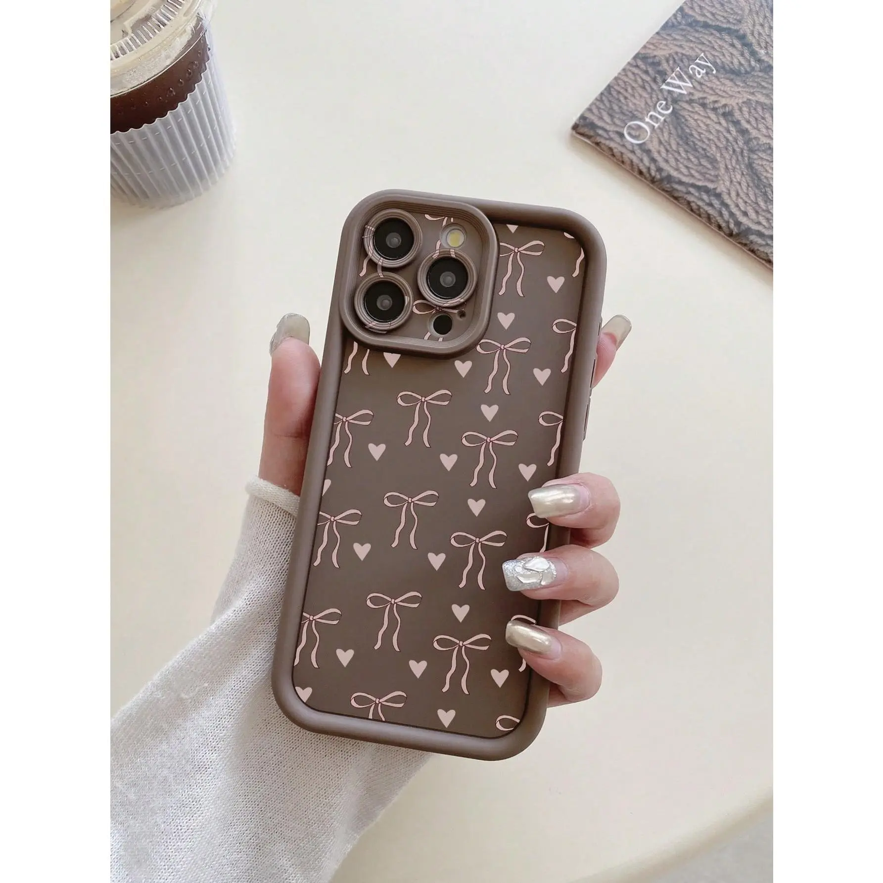 Heart-Shaped Bow TPU Smartphone Case - Shockproof, Camera-Protective Coffee Brown Tech Accessory, Compatible with iPhone X/XS/XS Max/11/12/12 Mini/13/13 Mini/14/15/16/17, Cute Handheld Accessory, Ideal Gift for Loved Ones, Accessories