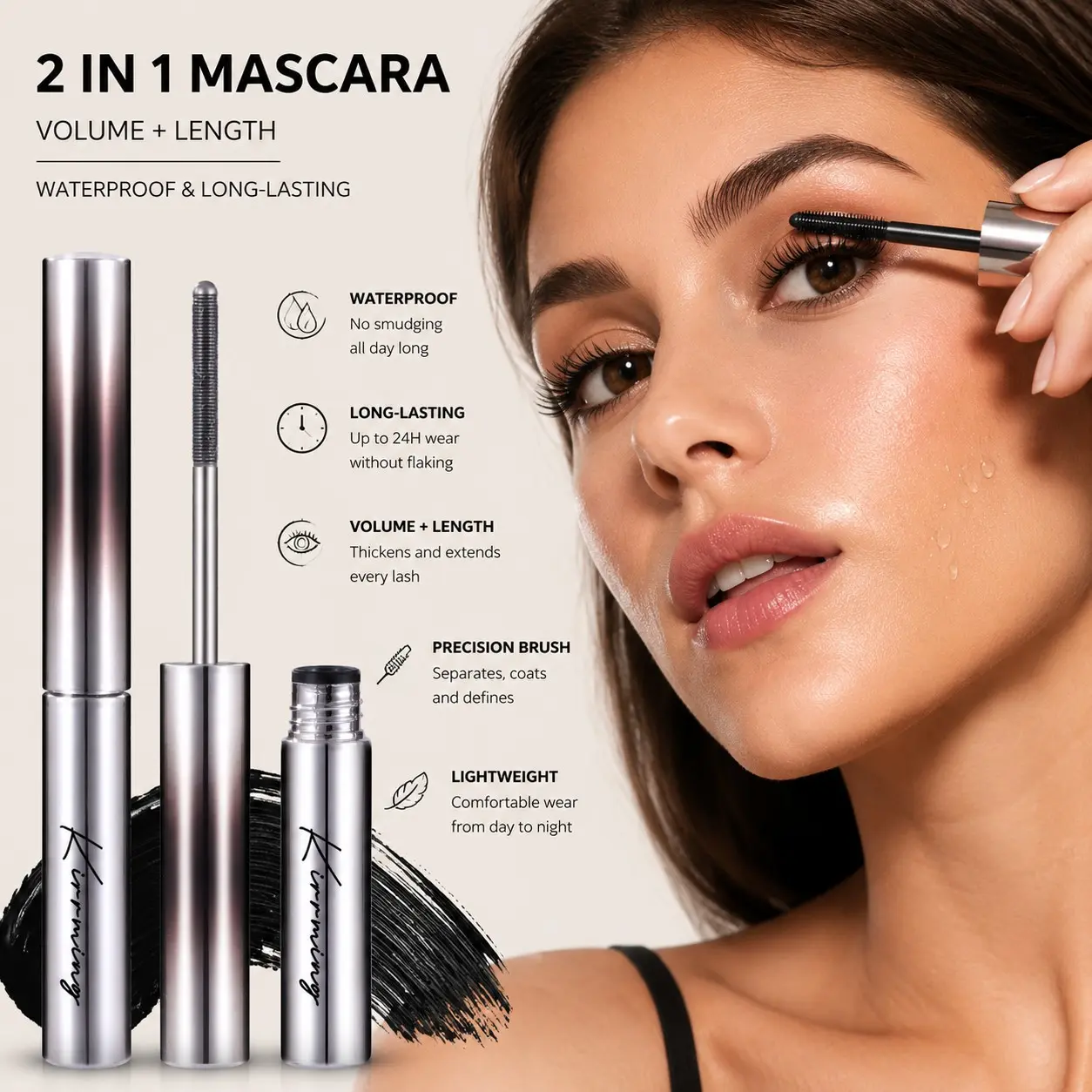 Steel tube mascara, dense, lengthening, and curling eyelash primer, long-lasting and non-clumping mascara, suitable for beginners learning makeup, professional eye makeup