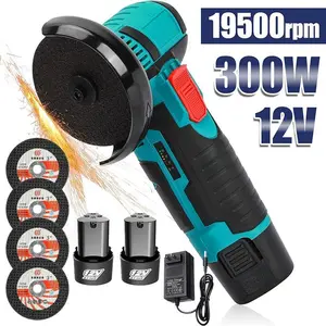 12V Cordless Mini Brushless Angle Grinder Kit with 4 Gutting Blades,2 pcs 12V 1500mAh Batteries 19500 RPM/Min，for Cutting Grinding Polishing Electric Heavy Duty Handle Power Tools, Cordless Convenience