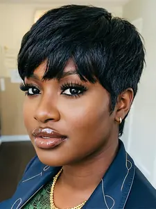 machine made pixie wig short straight Party holidays gift wig pixie wig black burgundy brown color pixie cut human hair wig Pixie Cut Wigs