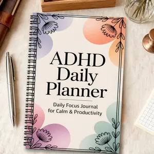 Adult and Women's ADHD Planner - Spiral-Bound Daily Task Planner, Soft Pastel Cover, Doodle Typography Calendar and ADHD-Friendly Layout, Neurodiverse Productivity Organizer, To-Do List Notebook for Focus Tracking, Compact and Portable Size