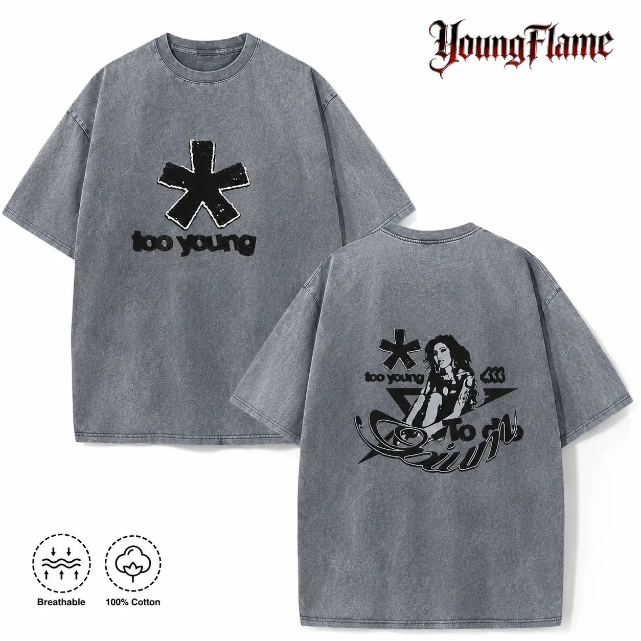 Vintage Acid Wash Opium Portrait Graphic Tee A Comfortable Summer Gift Alt Grunge Streetwear Y2K Clothing Men T-Shirt short sleeve