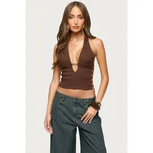 Aneera Cutout Plunging Halter Top