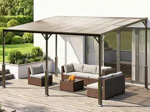 Gizoon 14' x 10' Wall-Mounted Lean-to Gazebo — Weather-Resistant Hard Roof, Reinforced Steel Frame, Heavy-Duty Patio Awning, 140 sq ft Shade for Patio, Deck, Backyard(Grey)