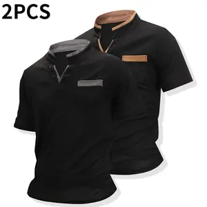 2PCS Men's Lightweight Moisture-Wicking Short Sleeve Shirt - Breathable Stretch Fabric, Henley Neck Casual Button-Up for Gym, Summer Outings & Parties guys gifts