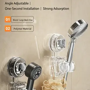 Adjustable Shower Head Holder, No-Drill Suction Cup Mount, Durable Acrylic Material, Bathroom Faucet Support, Easy Installation